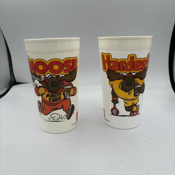 Hardee’s Coca Cola Collect Souv Cup 1987 The Moose Tennis Running Lot of 2 C2 - Picture 1 of 8
